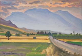 Towards Livadeia — Oil painting, Canvas, 35.00×50.00cm — Theodoros Markellos